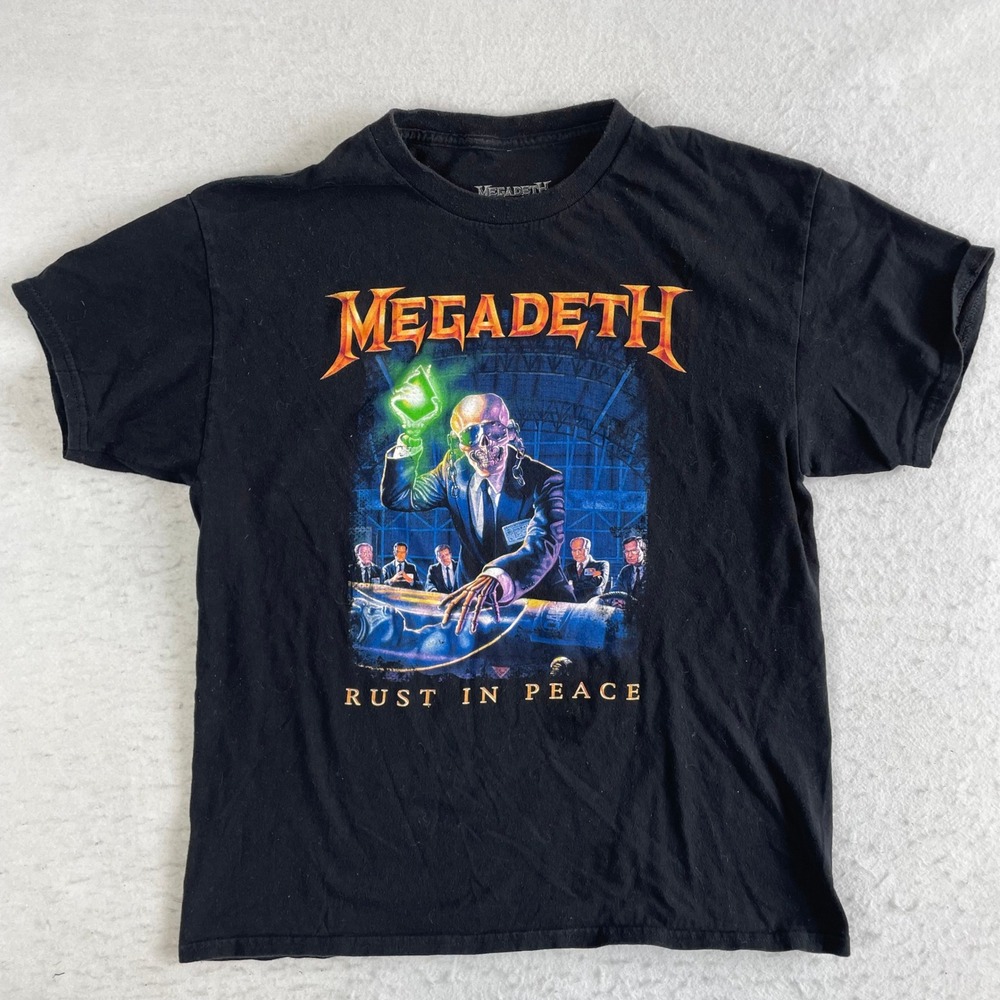 Megadeth T-Shirt Mens Large Black Rust In Peace Graphic Band Tee 2024